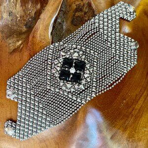 Gorgeous Surgio Gutierrez Liquid Metal & Onyx Framed Zircon Bracelet